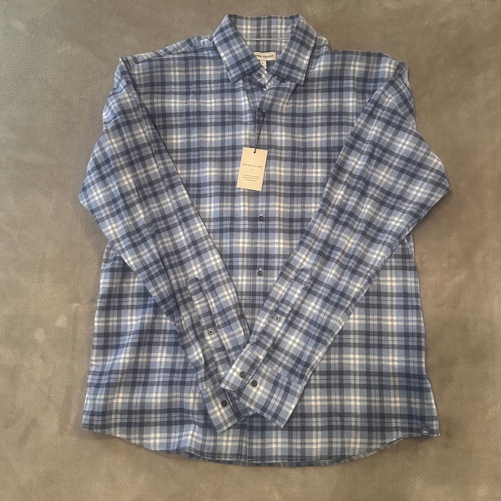 Peter Millar Mens Large Plaid Flannel Button Up Shirt New With Tags Cotton